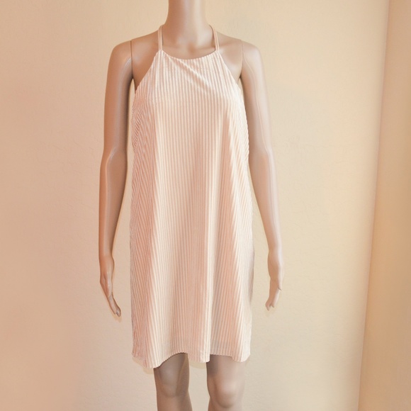 VERY J Bia Beige Stripe Velvet Strappy Swing Dress NWT - Picture 2 of 8